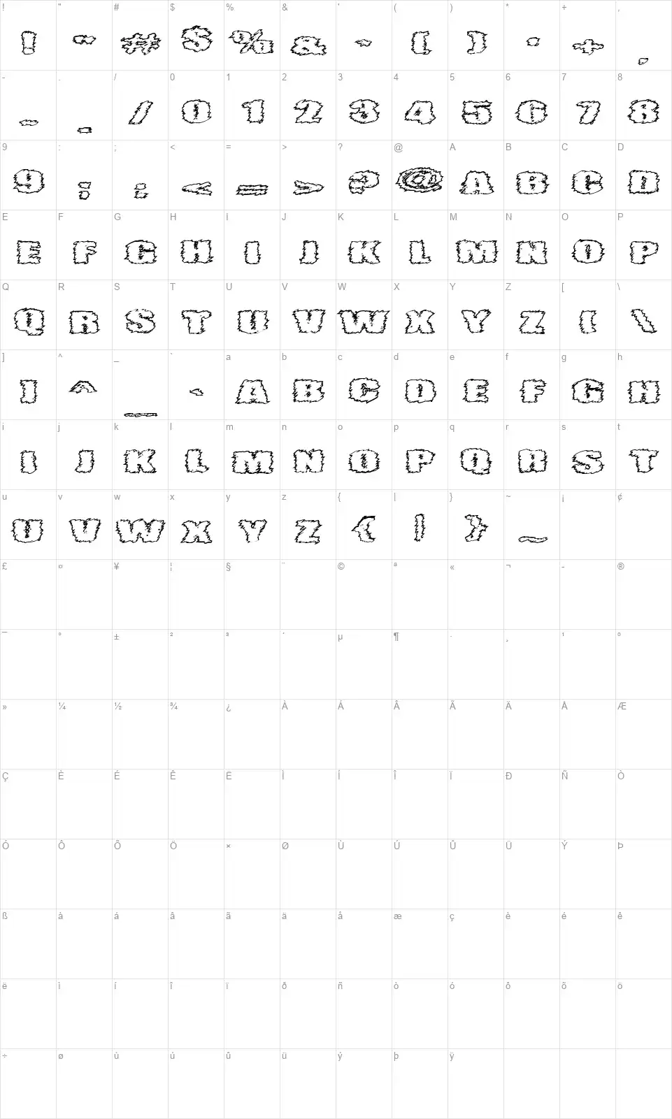 VTC Angora Chikfont character map