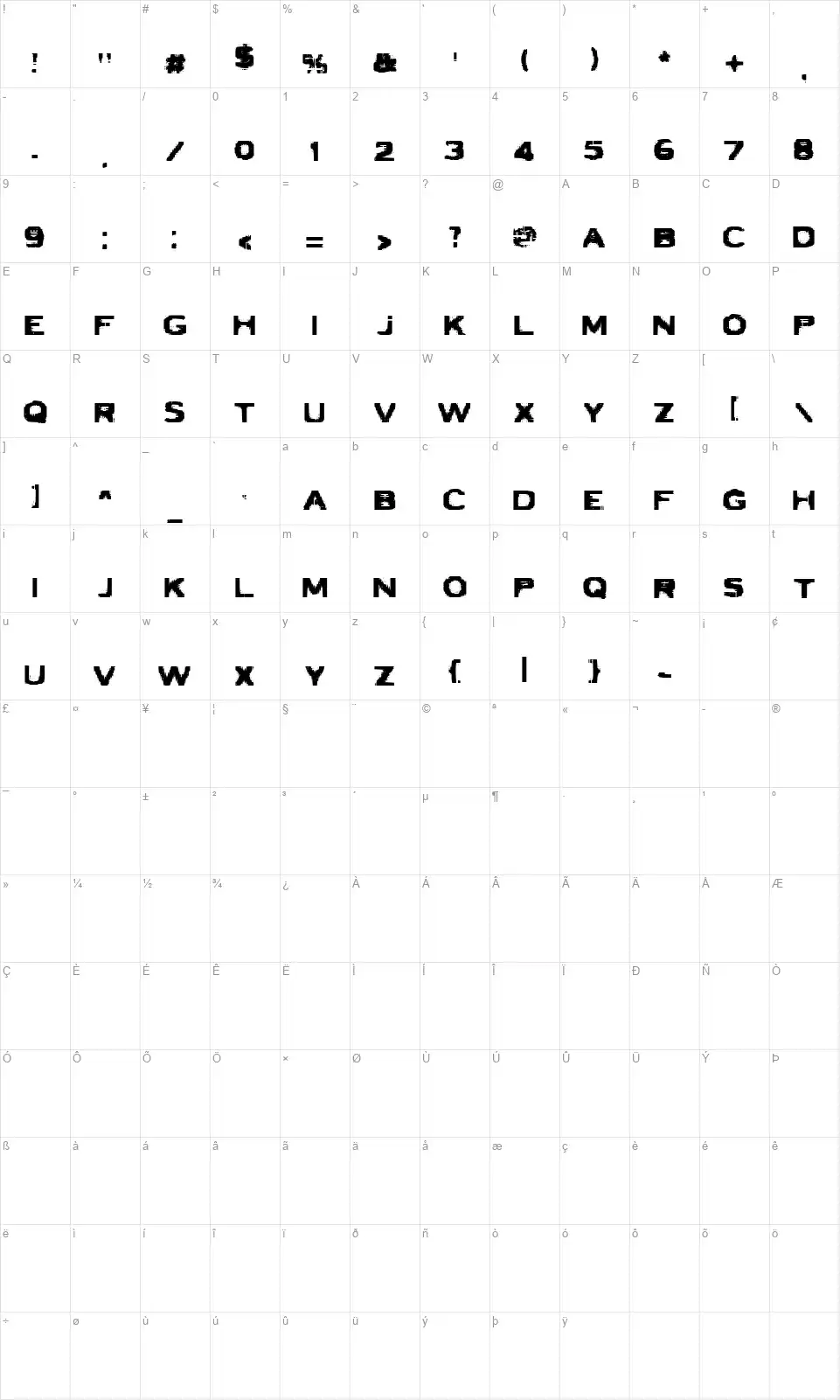 VTC Bad Luckfont character map