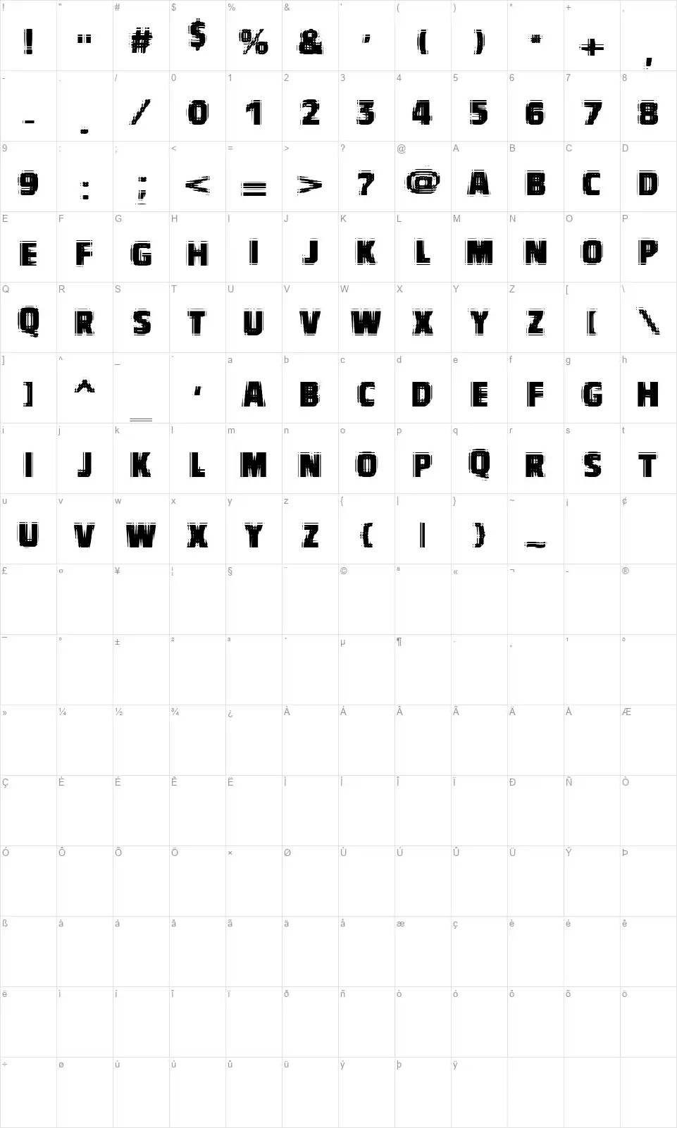 VTC Bad Visionfont character map