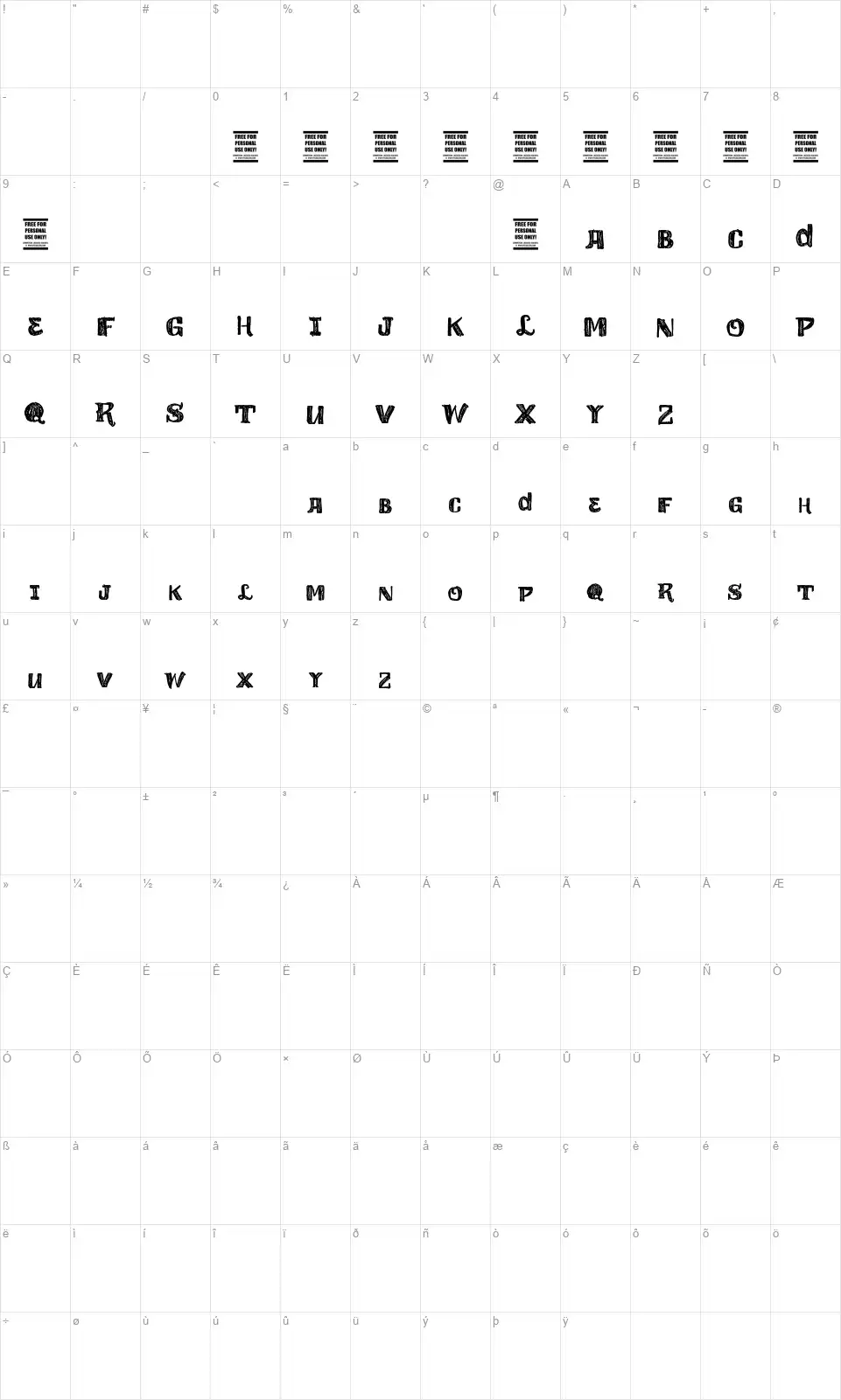 Vtks Love Lovefont character map
