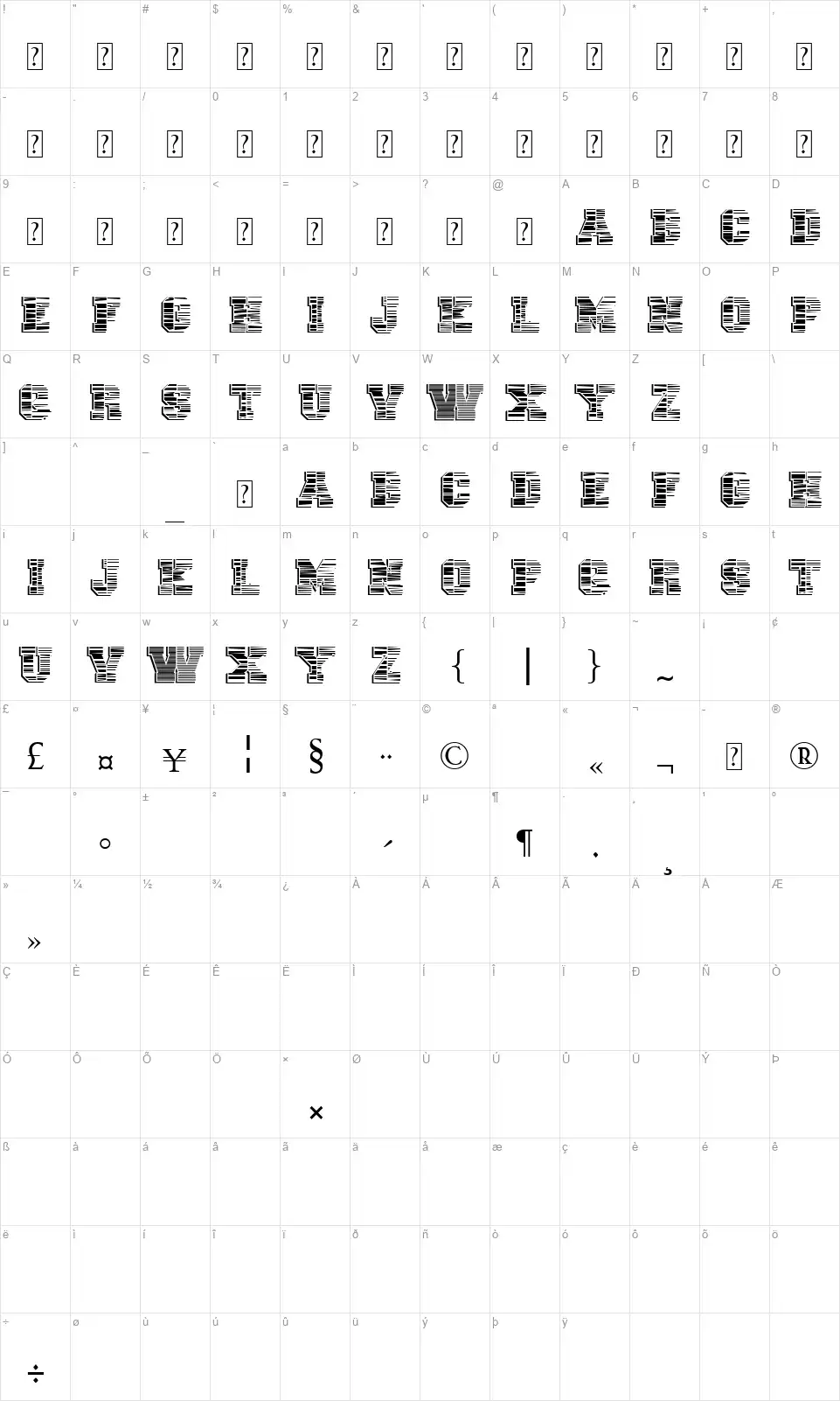 Vtks Universityfont character map