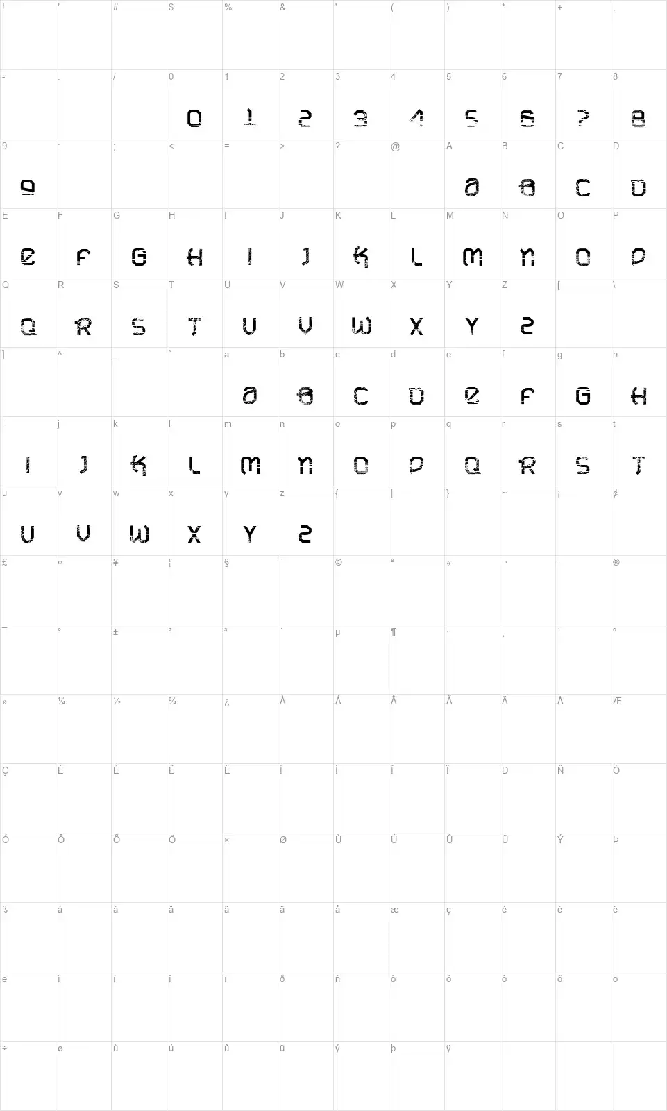 VTKS Urban Timefont character map