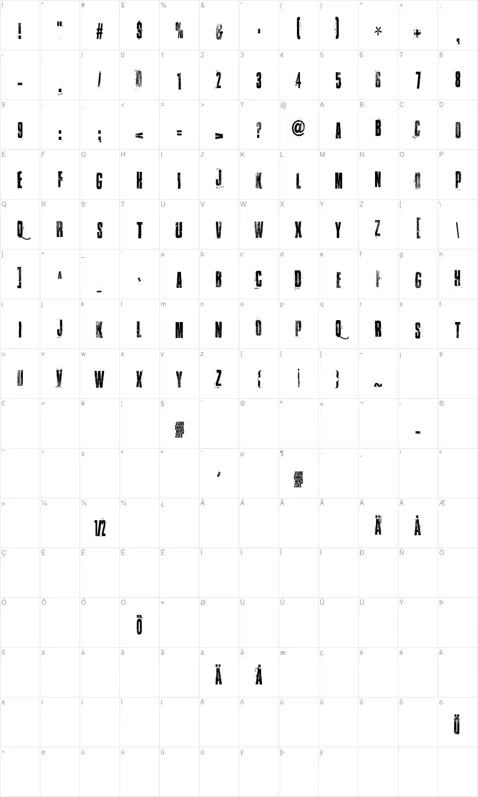 Walk this wayfont character map