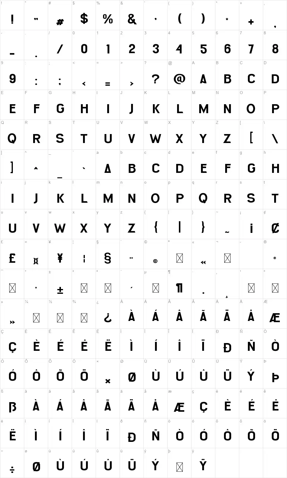 Waltonfont character map