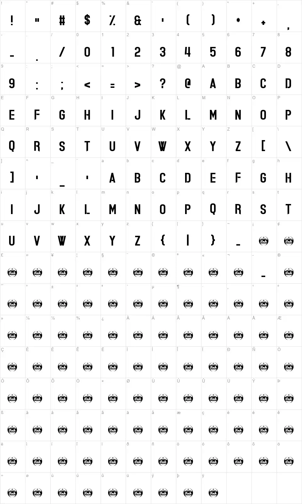 Whisper Quietfont character map