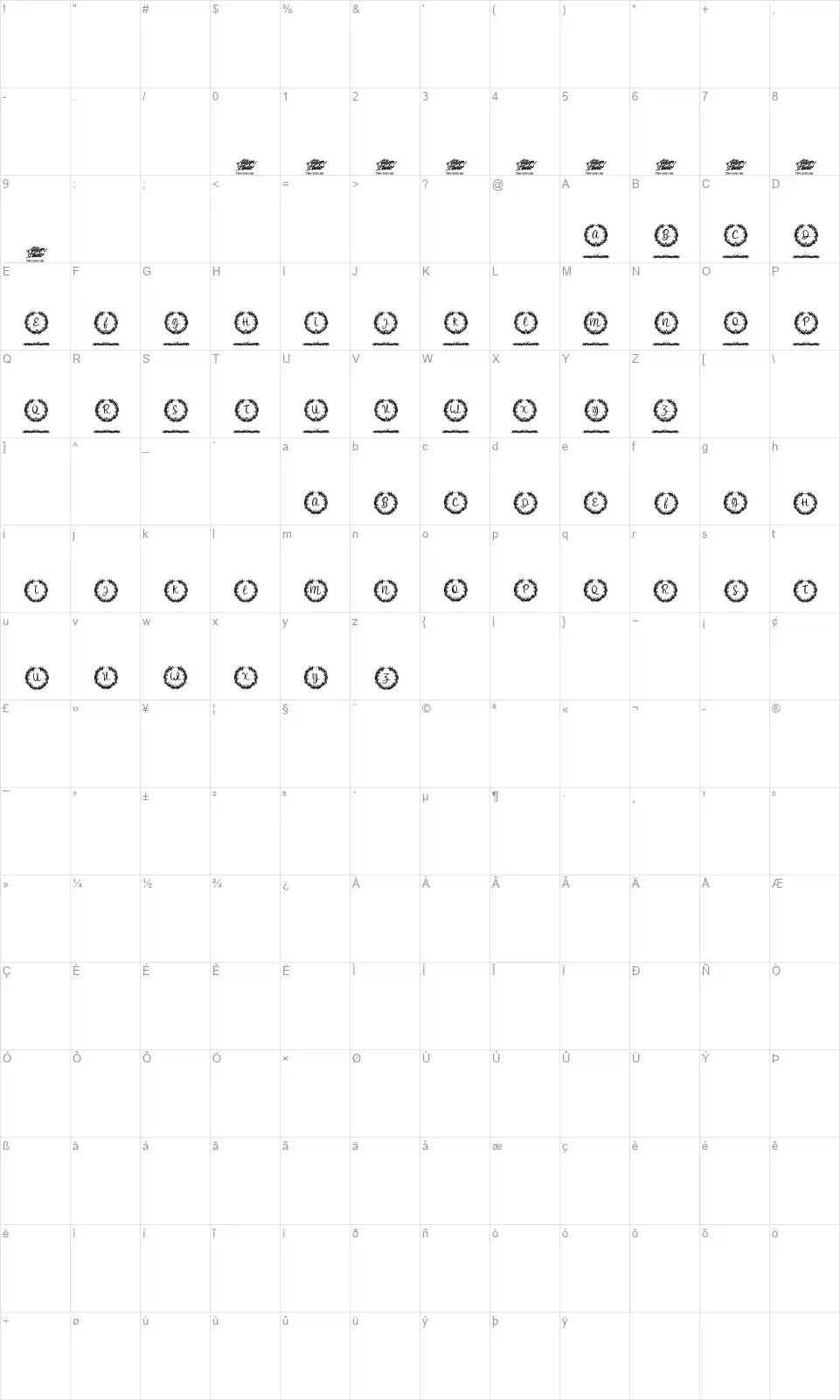 White Christmas Monogramfont character map