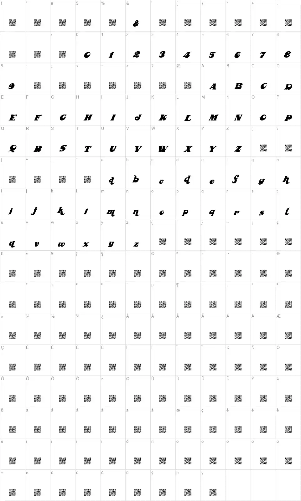 Wicked Seventiesfont character map