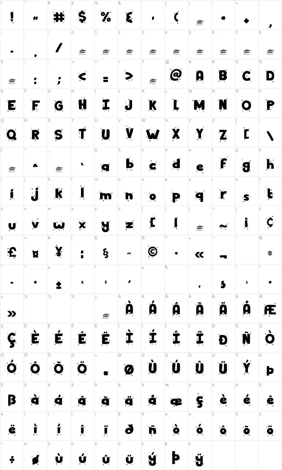 Winter Dairyfont character map
