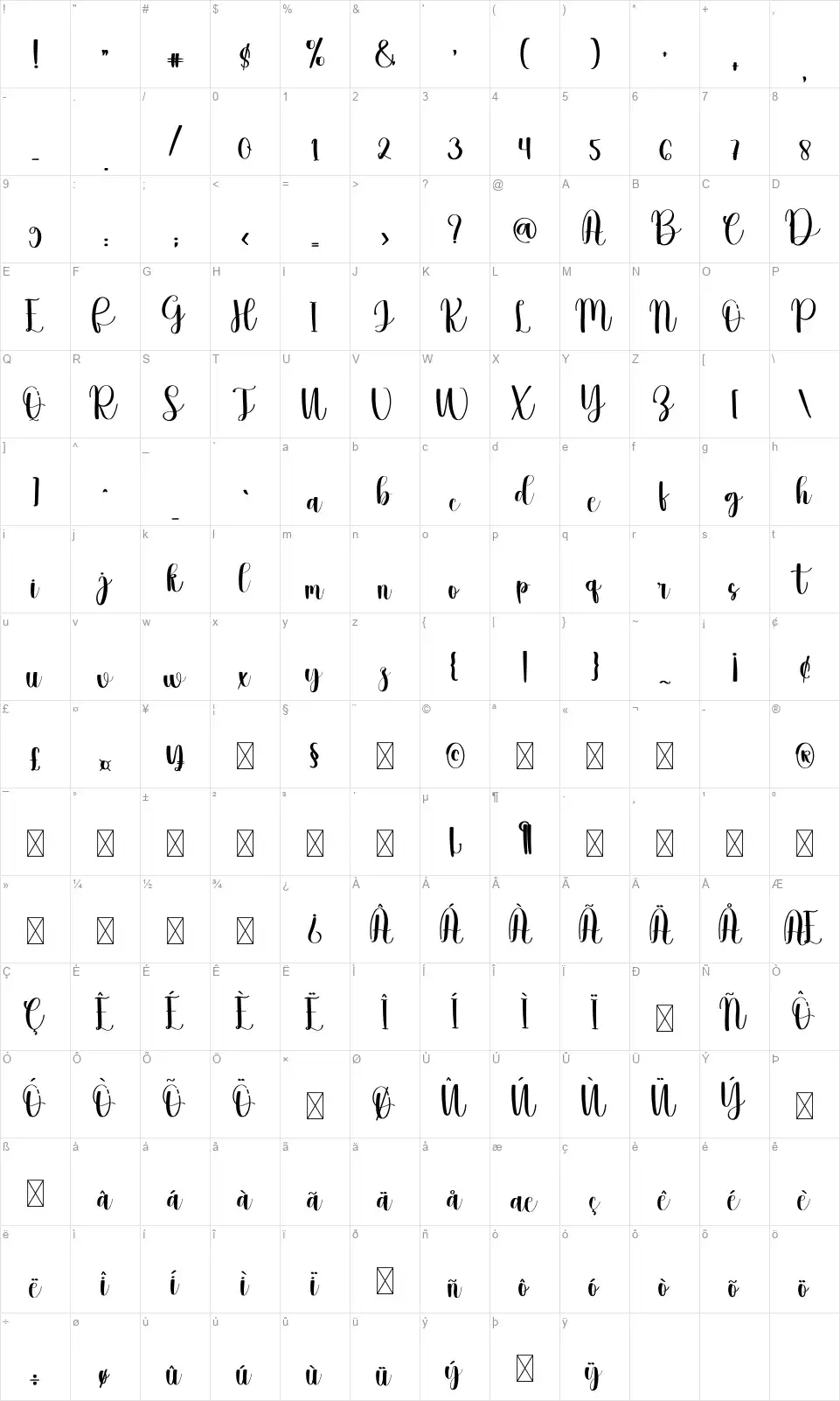 Wish Farmhousefont character map