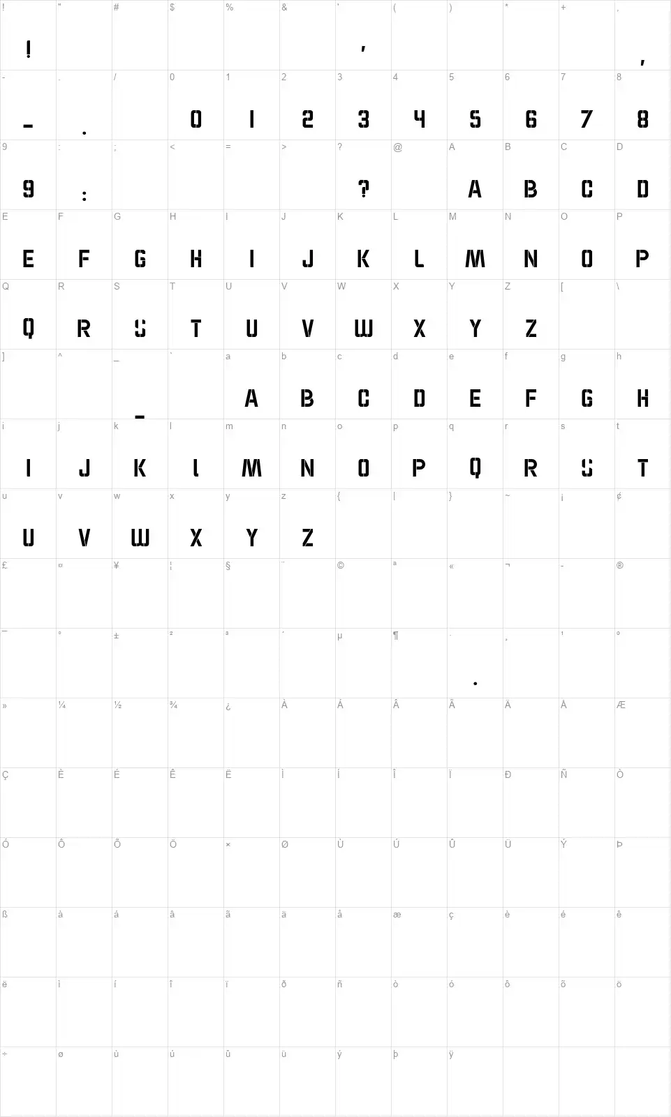 Wok Stencilfont character map
