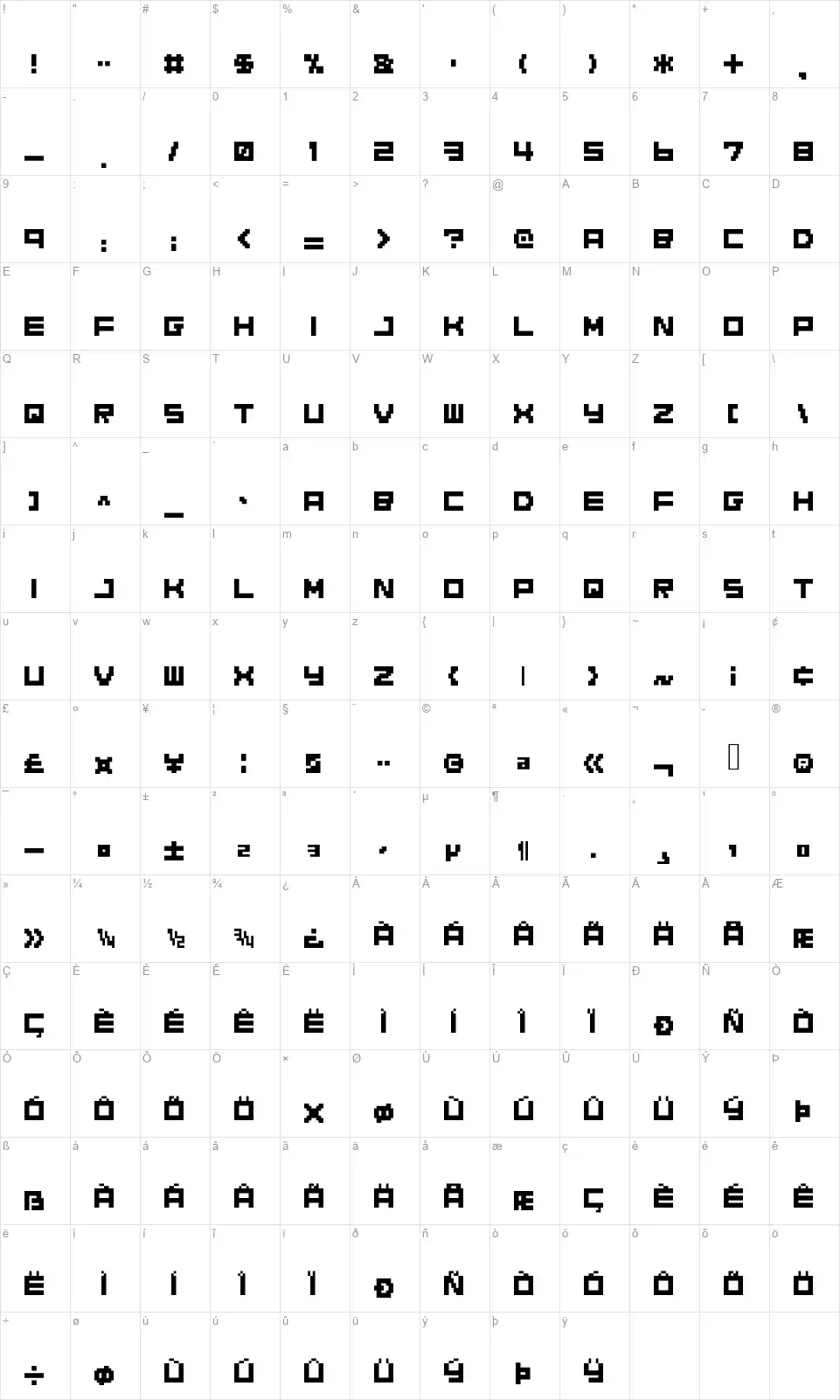 Woojooaidpfont character map