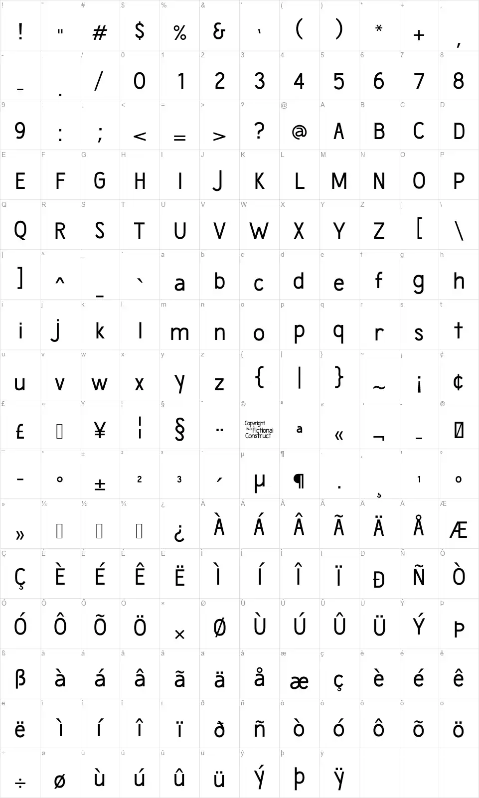 Wumbologyfont character map