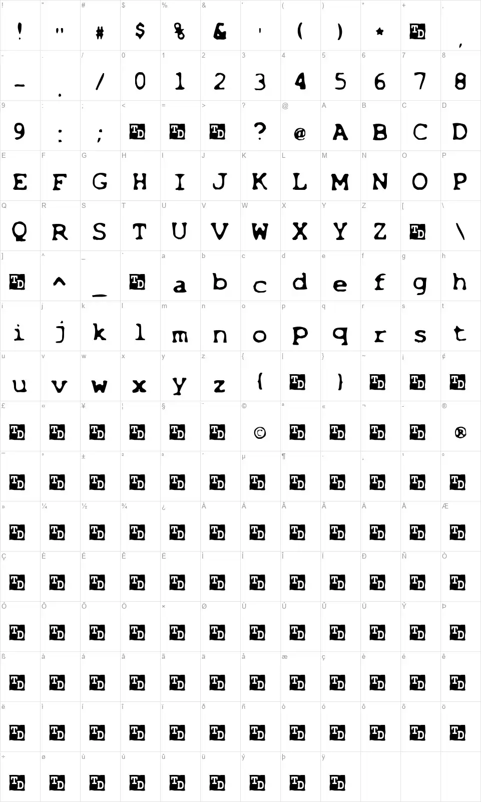 X-Filesfont character map
