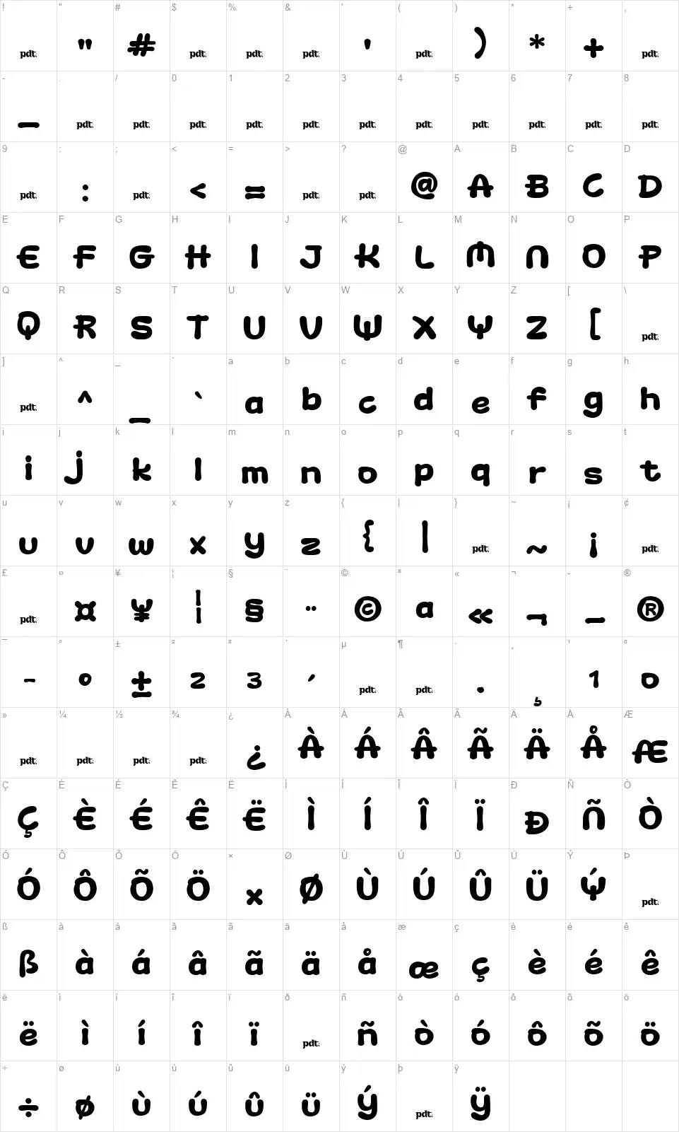 Xenack Angethfont character map