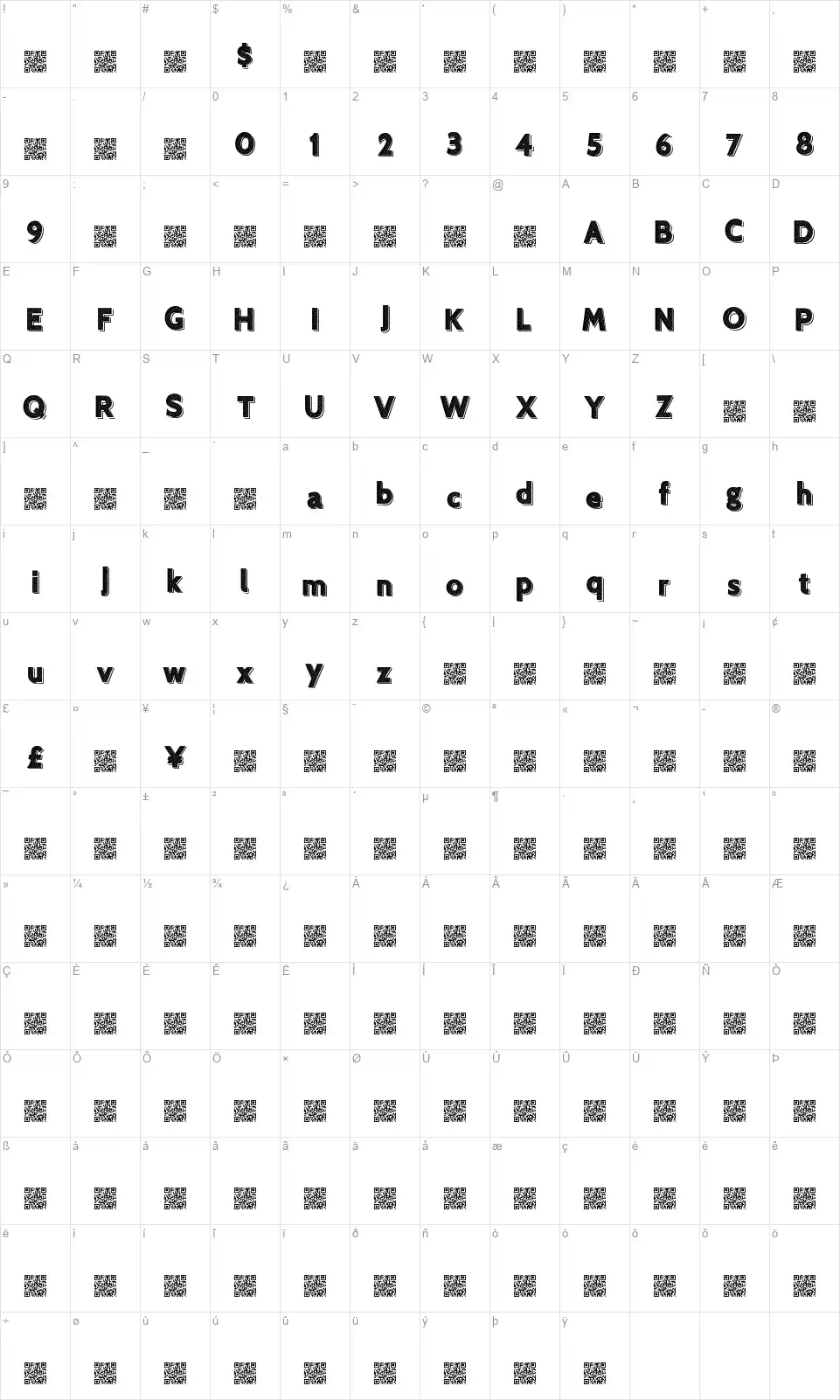 Xero Typiquefont character map