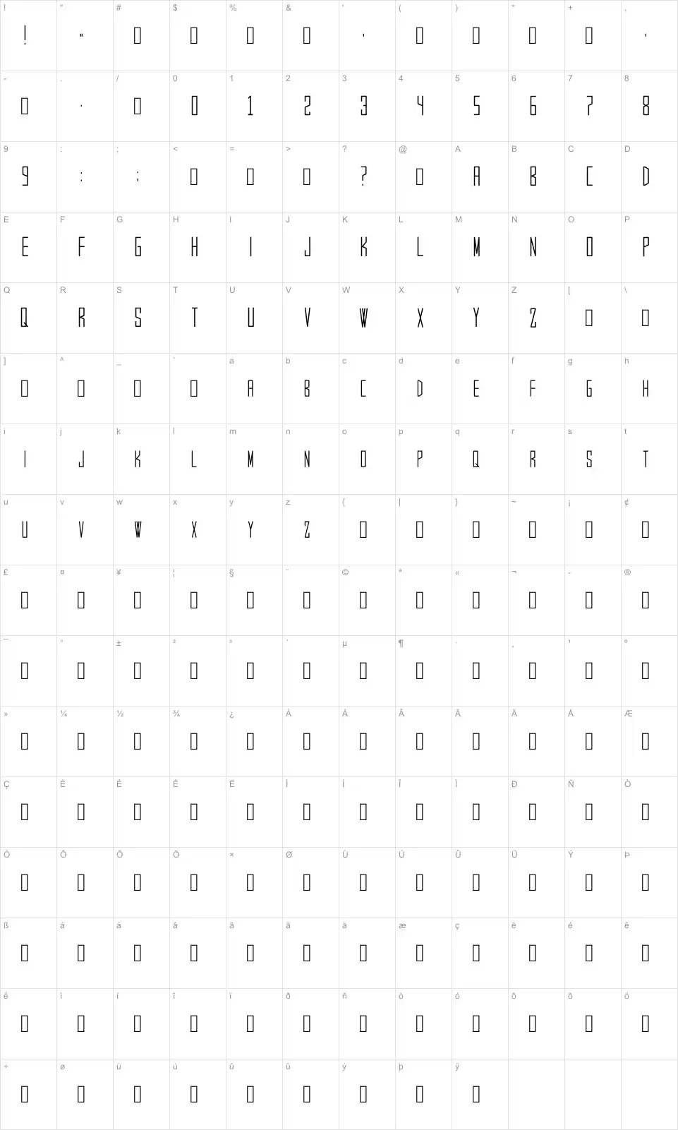 Young Agencyfont character map